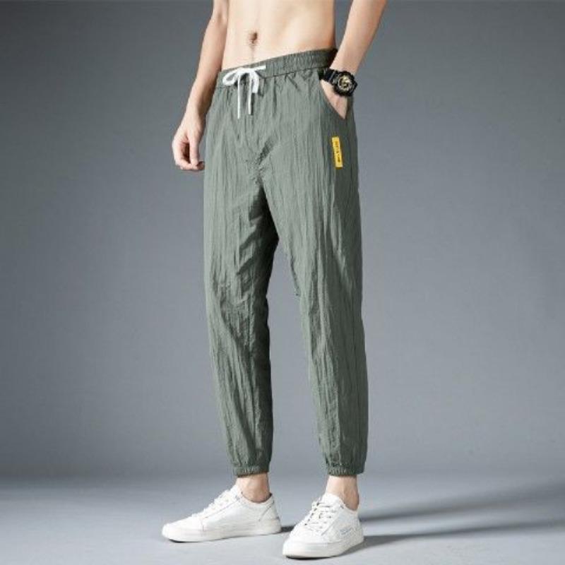 Men's sports casual pants summer trendy brand ice silk thin loose large size nine points tied feet trendy trousers