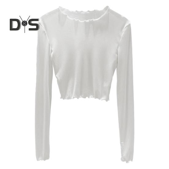 

Женские летние топы с круглым вырезом и длинным рукавом, сетчатые топы с защитой от солнца, внутренние топы для повседневной носки M белый