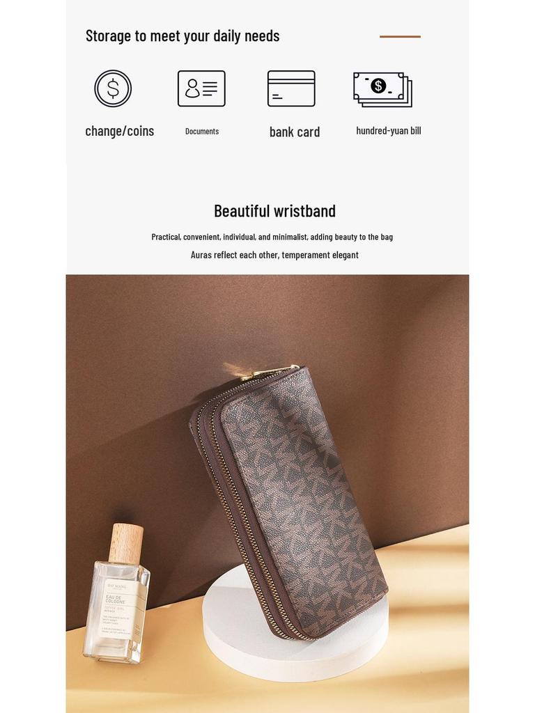 Portfel damski w stylu koreańskim, wzór 2025, kopertówka z podwójnym zamkiem błyskawicznym z nadrukiem, dwuwarstwowa, duża pojemność, torba na telefon