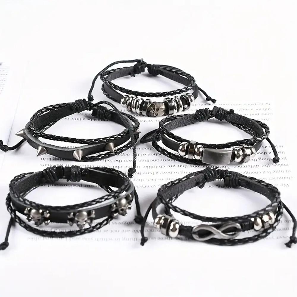 Alloy Leather Bracelet Set Retro Men's Accessories