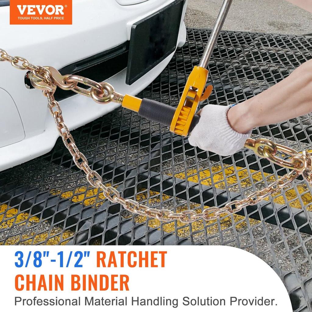 Ratchet Chain Binder 2PCS, 3/8"-1/2" Heavy Duty Load Binders, with G80 Chains 12000 lbs Secure Load Limit, Labor-saving Anti-skid Handle, Tie Down