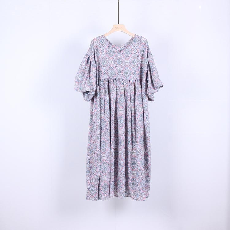 MOJTA Women's Cotton Summer Plus Size Long Skirt Floral Loose Printed Dress