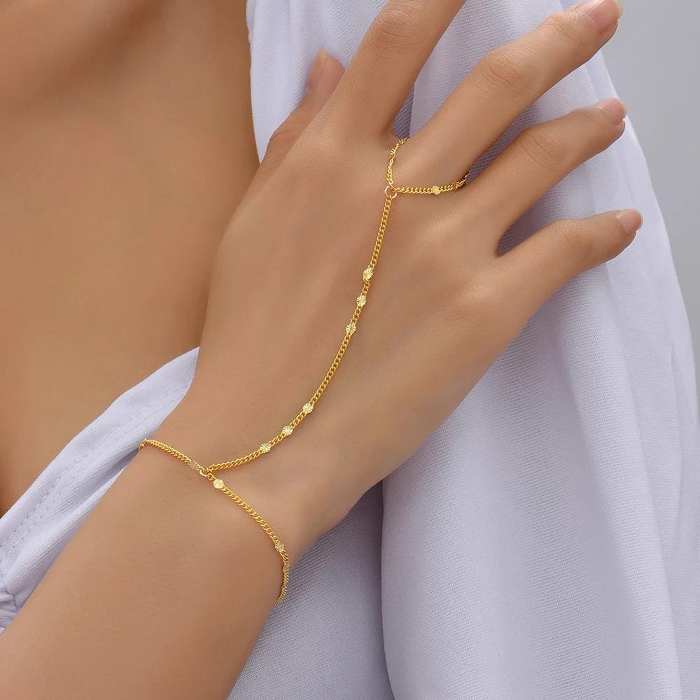 Braccialetto Anello Mano Delicato Placcato Oro Catene a Maglia Fatte a Mano Braccialetti a Pettorina Gioielli per Mano da Donna Regalo Trendy