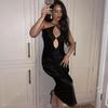 Abito lungo da donna in raso sexy senza schienale con cut-out slip party night club compleanno abiti