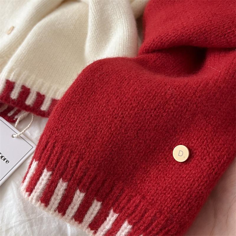 Wool autumn and winter atmosphere contrasting color scarf female versatile warm student thick scarf neck protection cold new