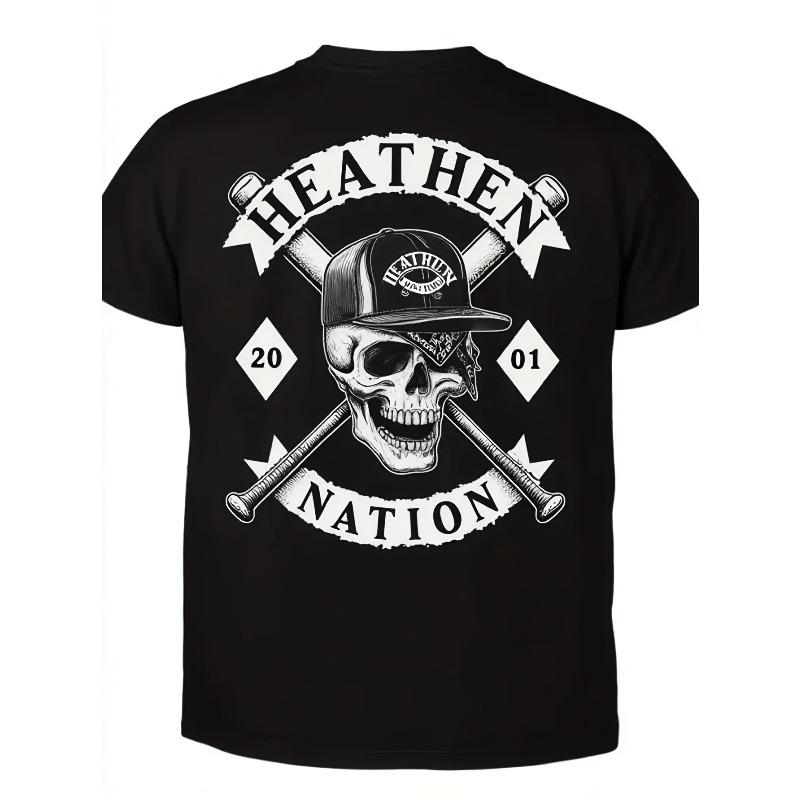 

European Size Hethen Men s & Women s Edged Skull & Baseball Bat T-Shirt - Soft Breathable Polyester with Edge Print Design, Regular Fit Crew Neck 4XL чорний