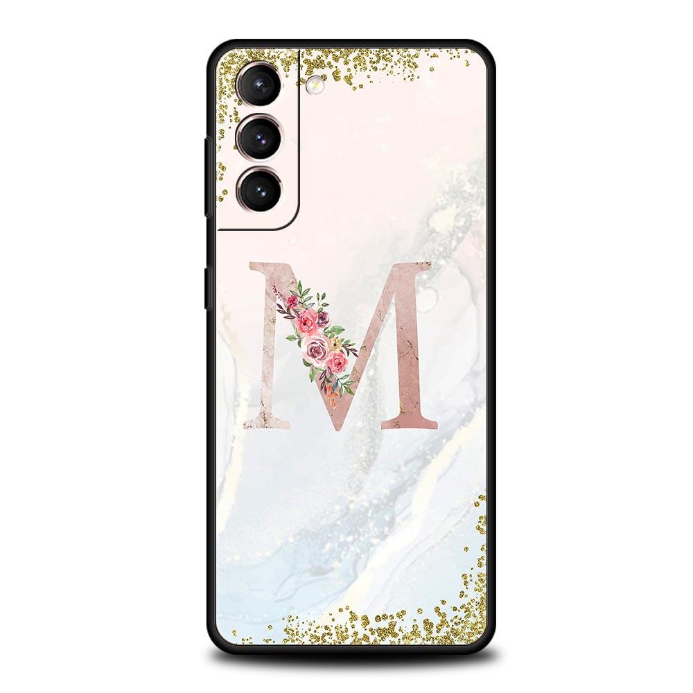 Flowers Letter Phone Case For Samsung Galaxy S26 Ultra S25 Plus S24 FE S23 S22 5G S21 S20 Cover Black Soft