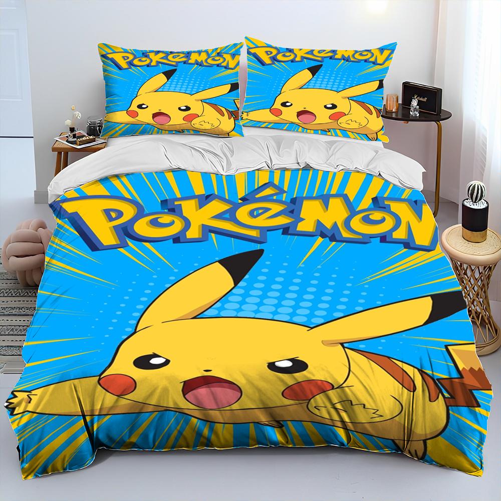 3D Cartoon Pikachu Pokemon Monster Bettdecke Bettwäsche Set Bettbezug Bett Set Steppdecke Bezug Kissenbezug Queen Bettwäsche Set Erwachsene Kinder