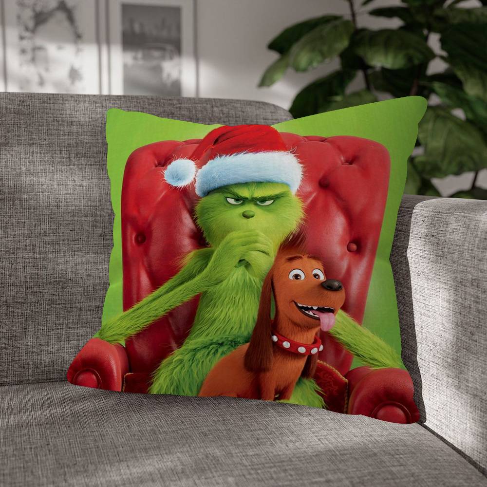 Green Christmas Grinch Pillow Cushion Cover Pillowcase Living Room Sofa Home Decorative Pillowcase