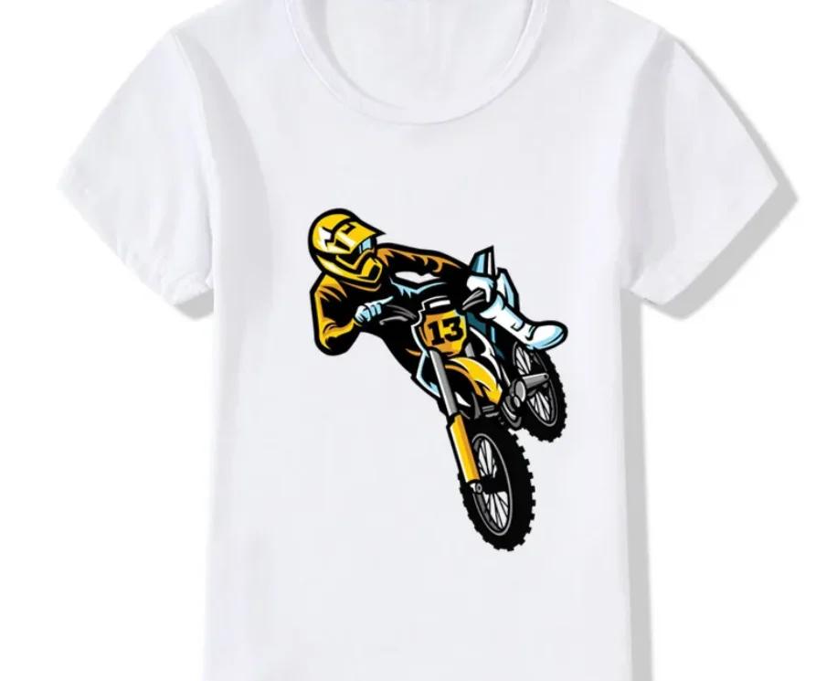 Kids Motocross Rider TShirt Funny Summer Fashion Streetwear Toddler Baby Girls Clothing Childrens Tops Polyester Fabric