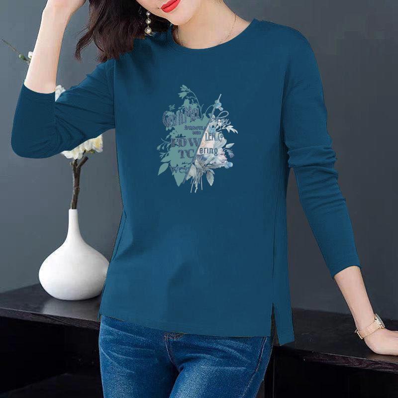 

Женская хлопковая футболка с длинным рукавом свободного кроя большого размера для осени - Модная коллекция 2025 года 3XL [130-140 jin]