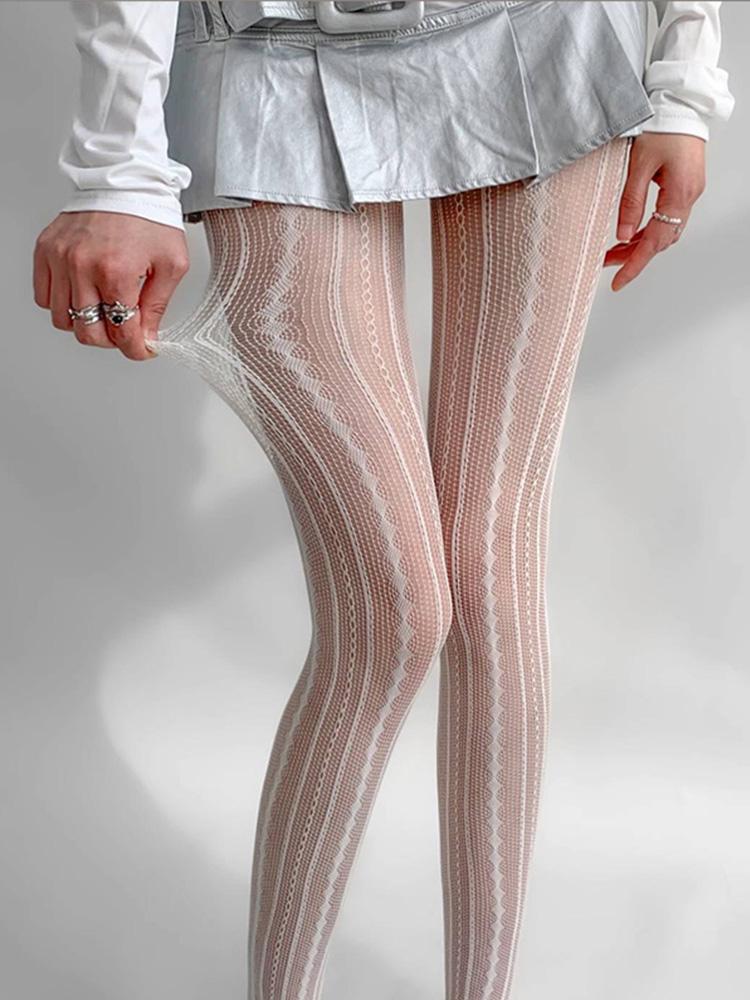 Y2k Spicy Girl Sexy Pantyhose Retro Personality Hollow Lace Fishing Net Socks Vertical Jacquard Pantyhose