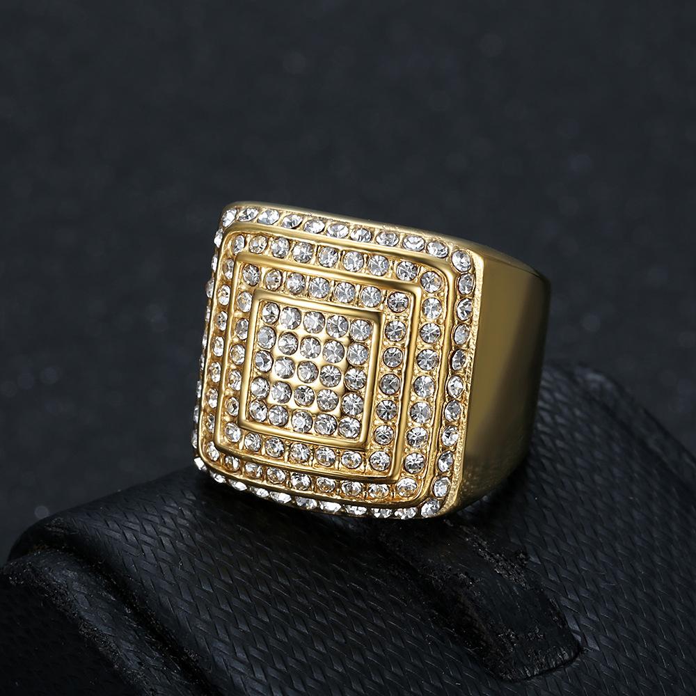 Ring New Hip-hop Ring Gold-plated Four-layer Full Diamond Luxury Men's Ring