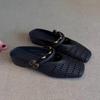 Cowhide version~ New retro French inner height increase woven hollow bag head half slippers Muller cool slippers women