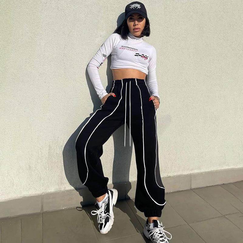 

Черные повседневные спортивные брюки. Эластичные длинные брюки с высокой талией.