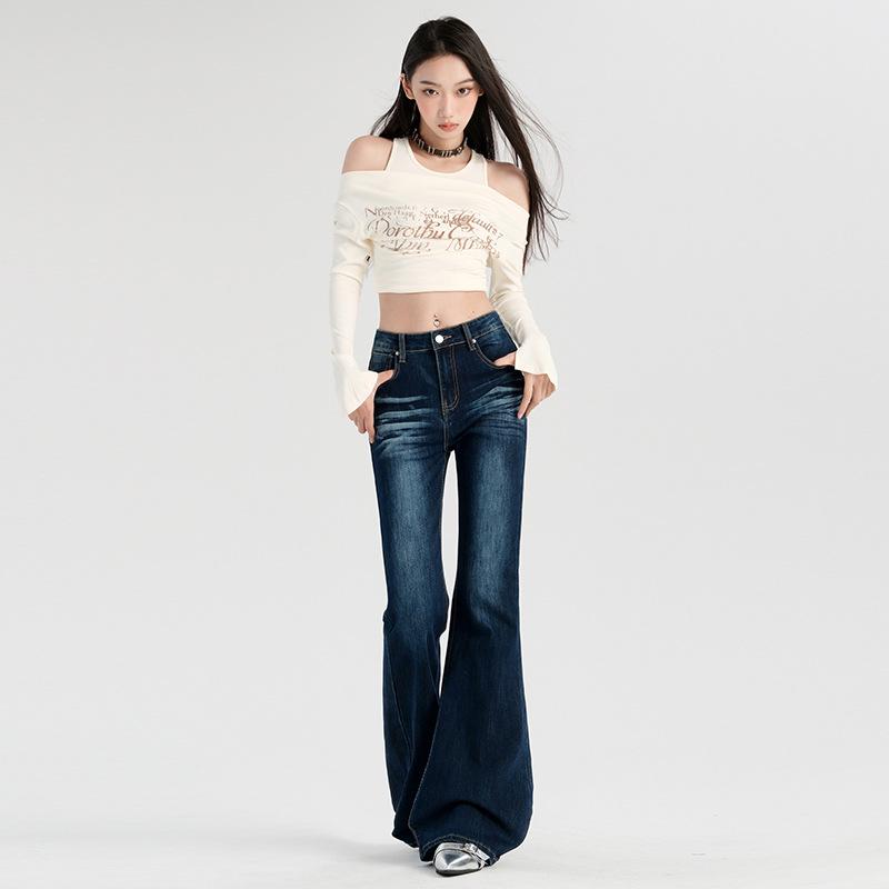 Women's High Waist Micro Flare Jeans - Dark Blue Retro Spring 2025 Edition