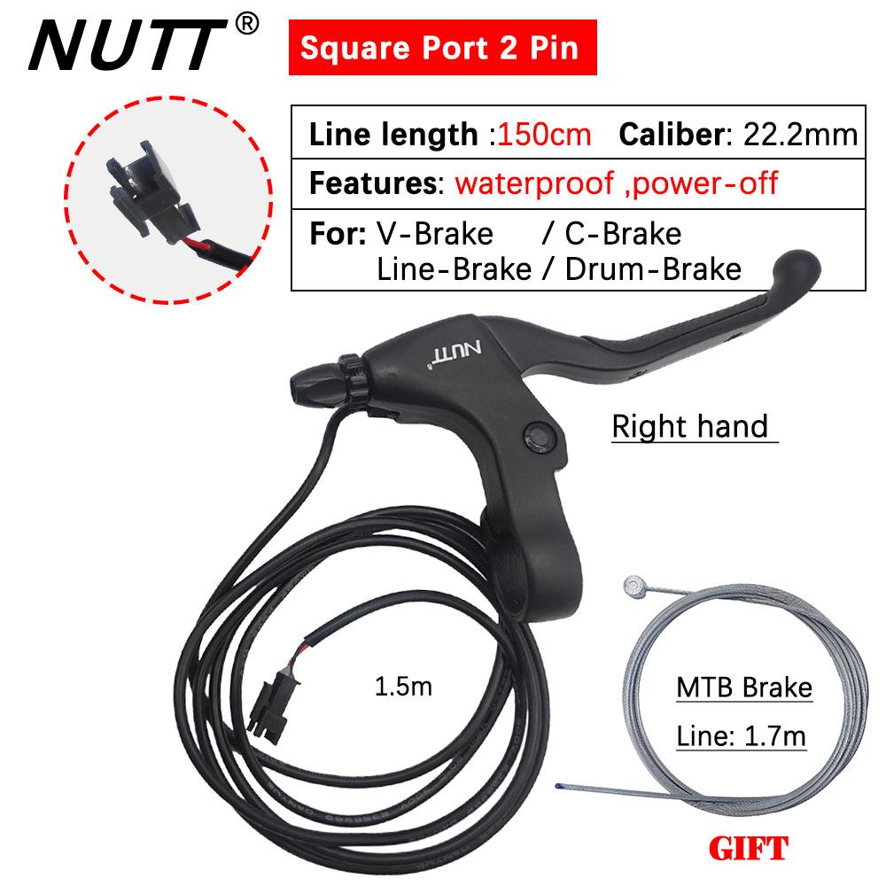 NUTT E-Bike Bike Scooter Electric Brake Lever Waterproof JULET Square 2pin Bicycle 22.2MM With Bell For V- C- Line Drum Brake Right -Square port