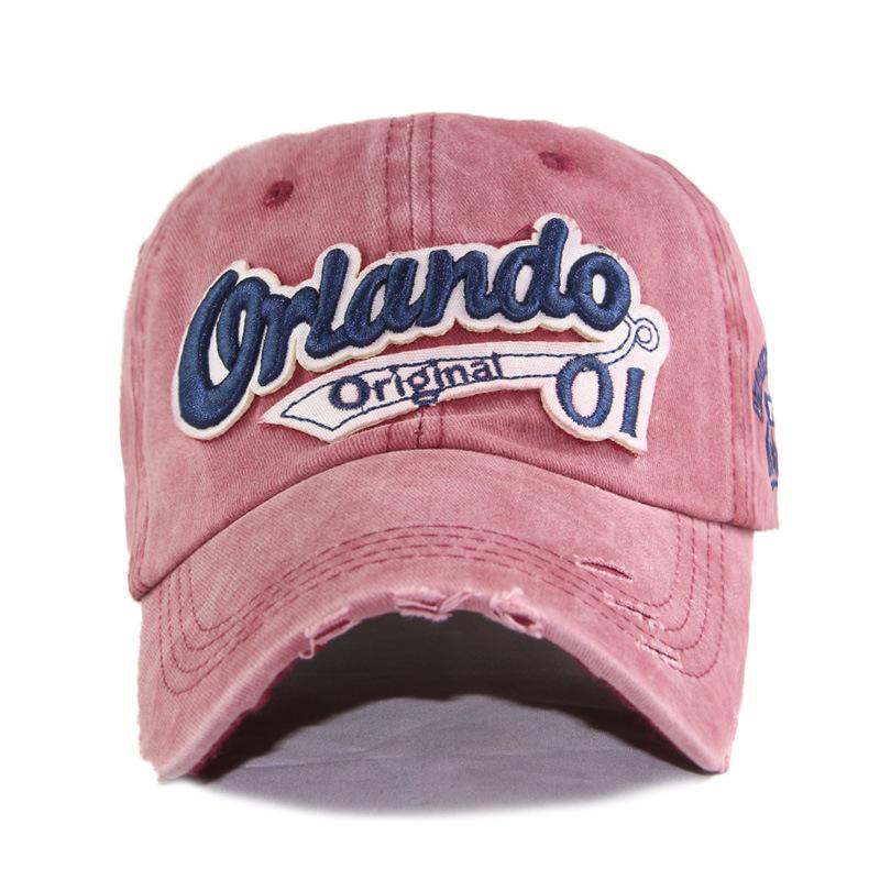 Cotton Washed Baseball Cap Orlando Embroidered Patch Hat, Fire Men's and Women's Hats Adjustable