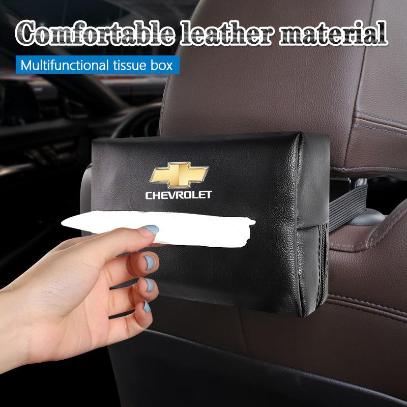 PU Leather Car Tissue Box Facial Tissue Storage Bag For Chevrolet Bolt Spark Tahoe Z71 Aveo Impala Lacetti Malibu Sail SS Cruze