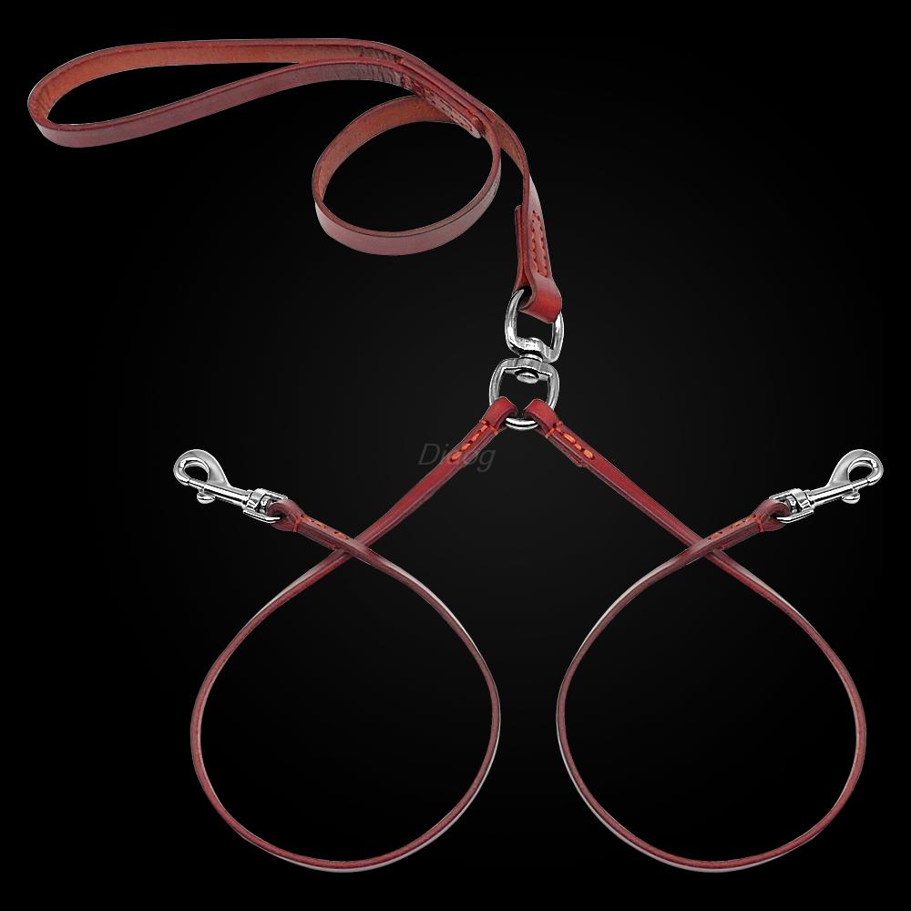 Double Dog Leash for Two Small Dogs Puppy Leather NoTangle Dual Leash Coupler Strength Tested for Walking and Training 2 Dogs M коричневый
