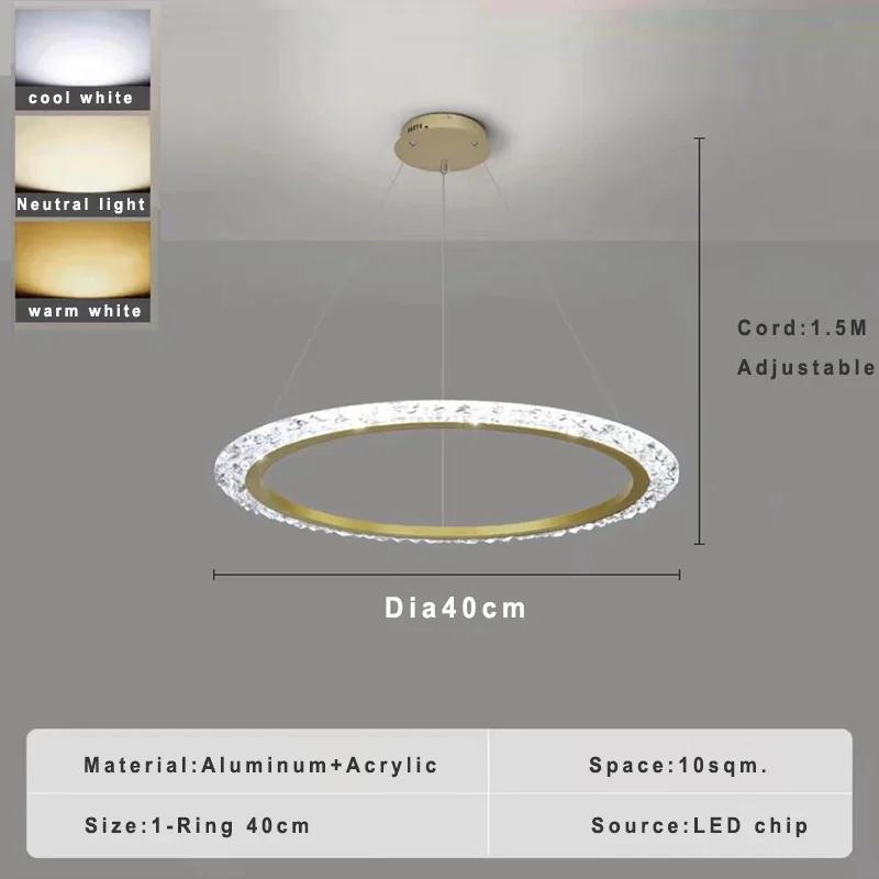 

Lamp Gold Chandelier, Modern Chandelier For Dining Room Living Room ,Luxury Acrylic Ring Chandelier Light Fixture Adjustable Han cool white 6000K