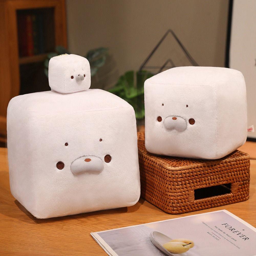 Tofu-Shaped Plush Doll Toy Square Plush Keychain Durable Bag Charm  Office Bedroom