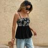 Womens Floral Print Smocked Peplum Cami Top