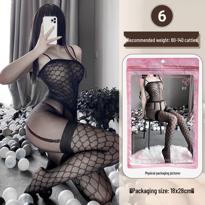Linlinting Plus Size Sexy See-through Cutout Bodysuit with Open Crotch Stockings Set