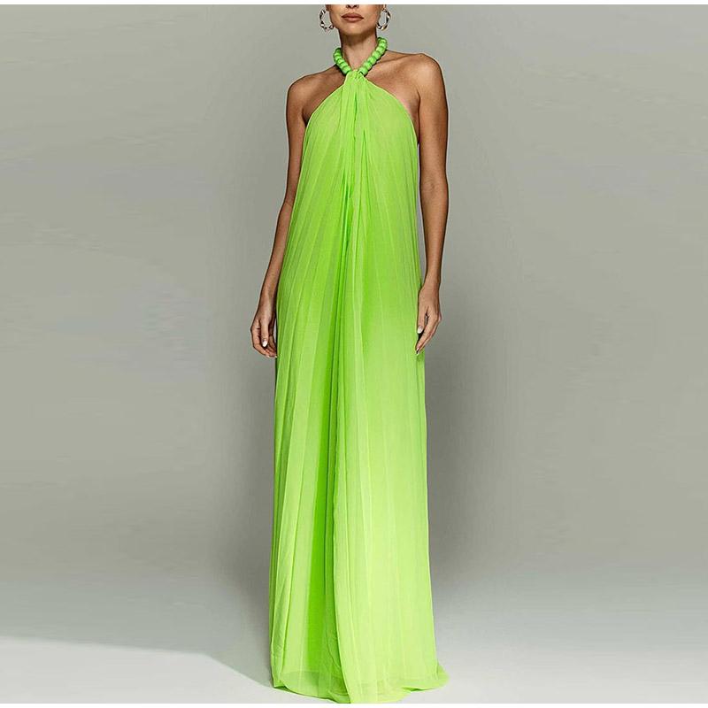 Party Dresses for Women Loose Halter Neck Lace-up Backless Sexy Satin Evening Dress Summer New Fashion Elegant Vacation Dress