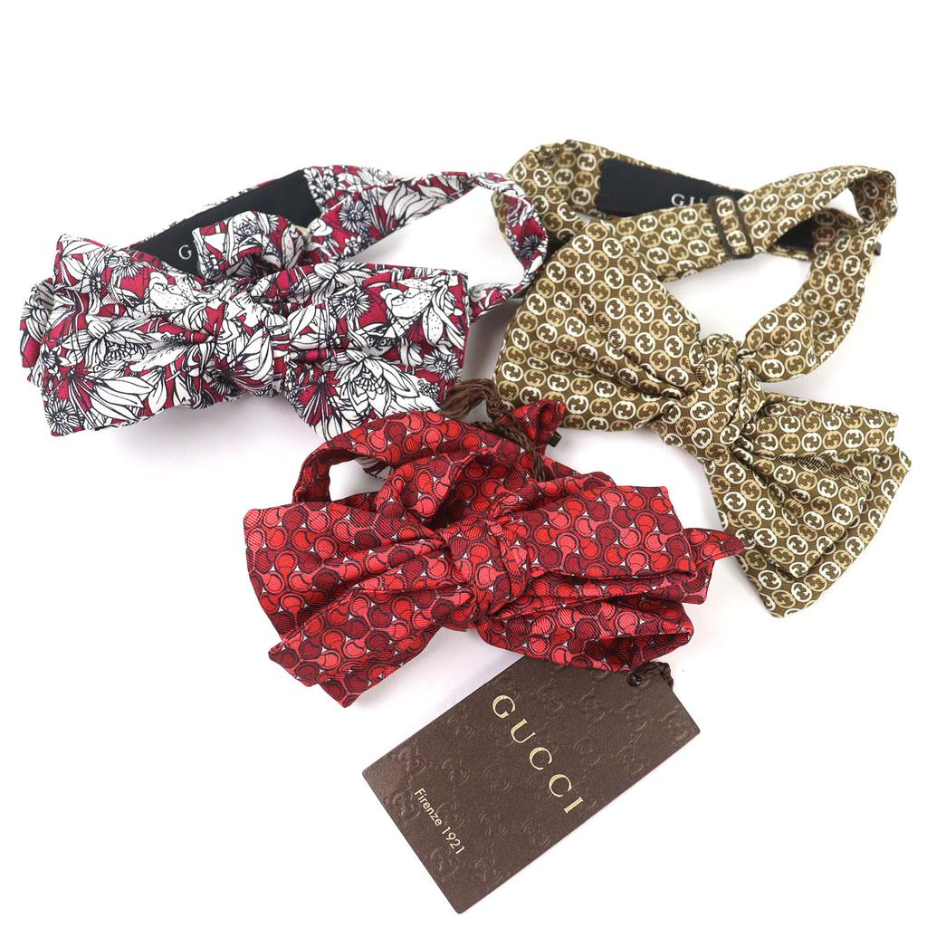 Excellent GUCCI Design Stole and Butterfly Tie, Total of 4 Pieces Silk Used