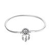 925 Silver Plated Copper Bracelet with Four Leaf Clover Dreamcatcher Snake Bone Chain Beads Pendant