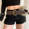 High Quality Retro Punk Belt Faux Fur Wide Women Belt Brown Rivet Fur Belt Women Waist Accessory