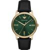 Minimalist Green Black Leather Men's Quartz Analog Watch with Date AR11601