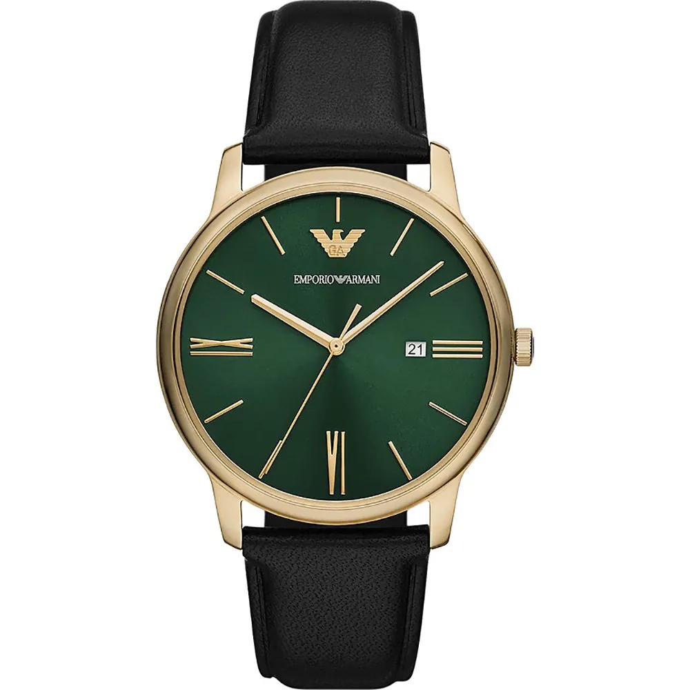 Emporio Armani Minimalist Green Black Leather Men s Quartz Analog Watch with Date AR11601 зелёный