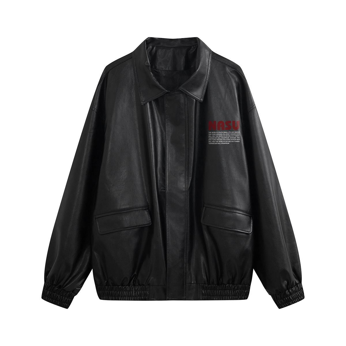 Осенняя американская ретро-кожаная куртка с вышитыми лацканами — фото 5