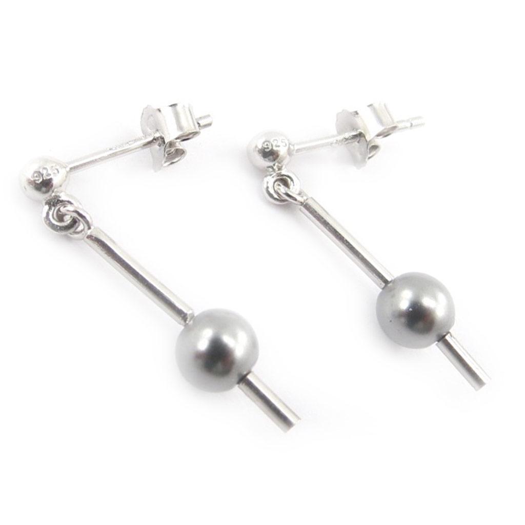 Les Trésors De Lily [J9585] - Silver 'Perla' Silver Gray Earrings - 18x5 Mm