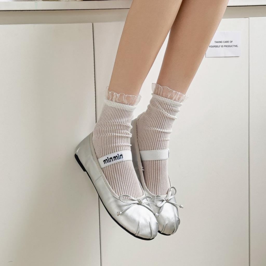 Lolita Women'S Socks Spring And Summer Thin Mesh Socks Japanese Jk Black And White Medium Tube Lace Stockings Sweet Love Lace Socks
