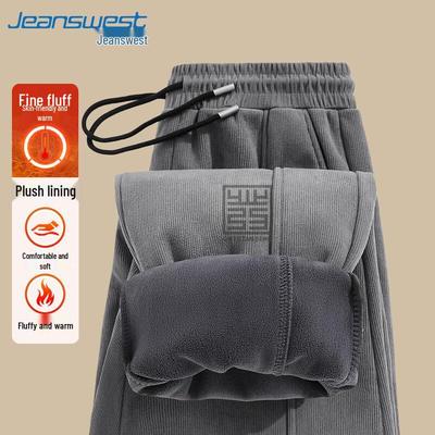 Jeanswest Men's Autumn/Winter Fleece-Lined Straight-Leg Casual Pants