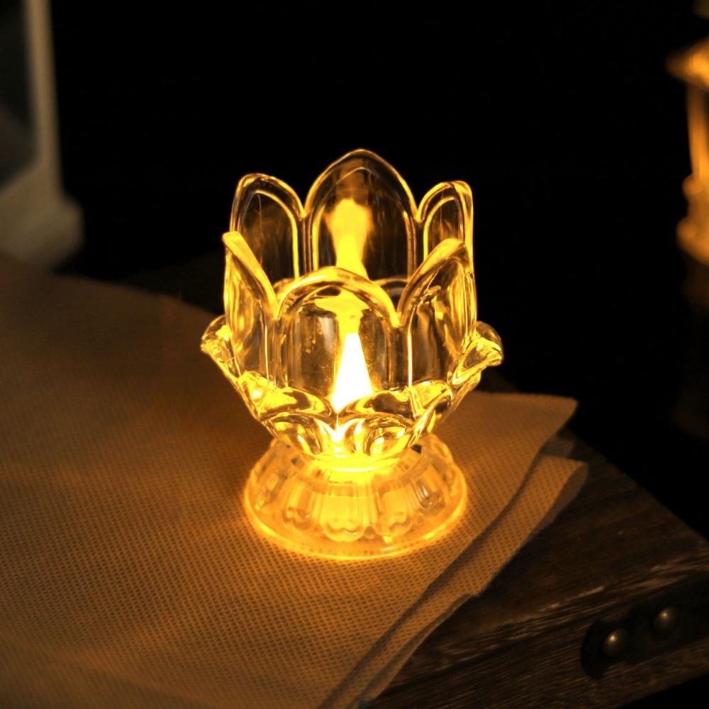 2Pcs Transparent Lotus Candle Lamp LED Temple Candle Light Decoration New Electronic Lamp  Temple