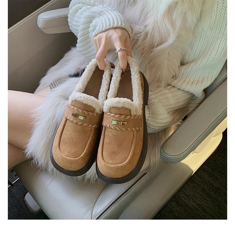 Shoes heightened lazy velvet square round head woven one pedal fluffy loafers 40 верблюд 5750₽