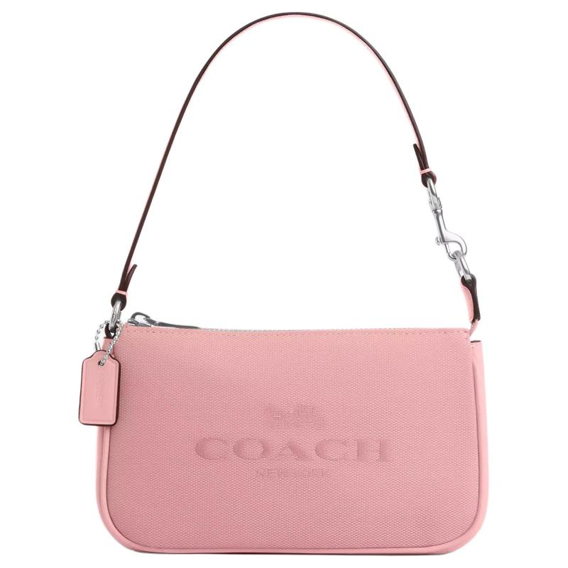 COACH Nolita 19 printed logo zipper closure jacquard and smooth leather shoulder tote small women s silver with light blush серебряный