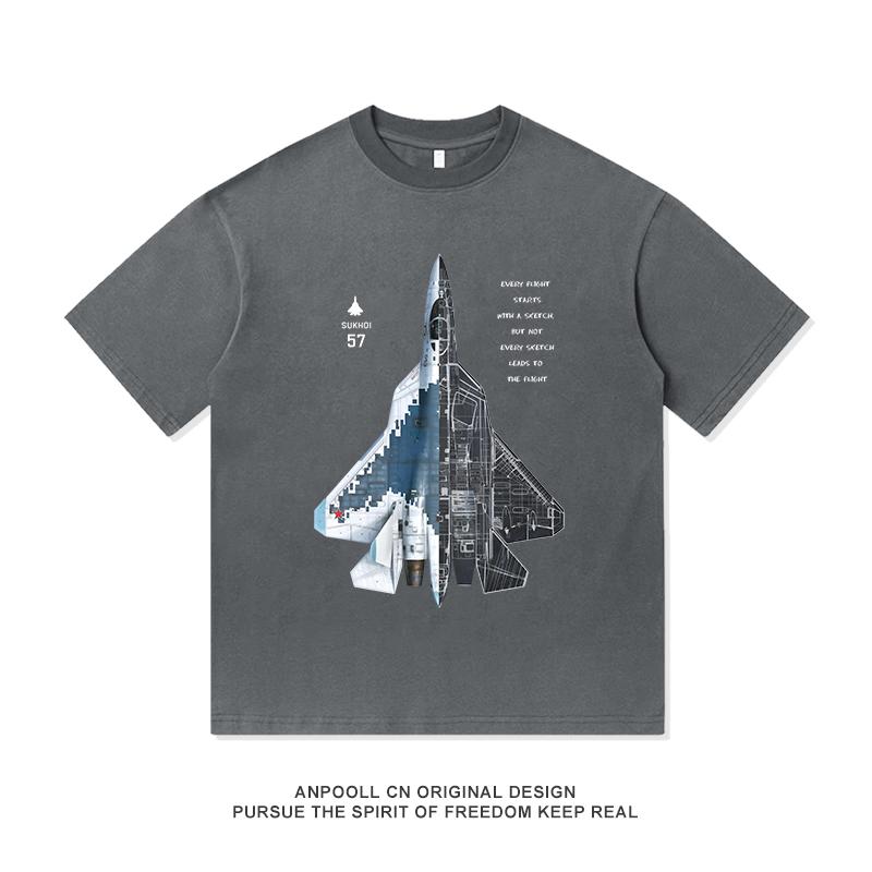 Su 57SU57 Sukhoi 5th Generation Fighter Russian Printed Military Fan Heavy Cotton Short Sleeve T-Shirt Men's