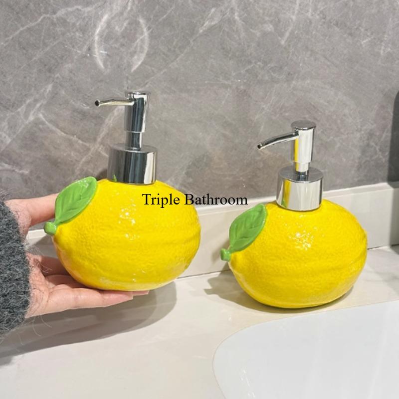 1pc Ceramic Lemon Liquid Soap Dispenser Shampoo Bottle Lotion Bottle Wrist Strap Soap Dispenser Bathroom Travel Supplies
