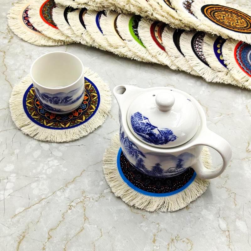 1PC Multi-Use Heat-Resistant Coaster Artisanal Round Durable Mat Non-Slip Ethnic Style Bohemian Coffee Washable 10cm
