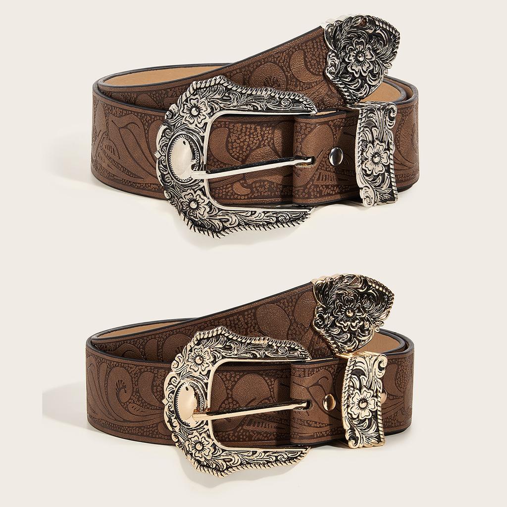 Women Belt Unisex Brown Textured Special Printed Niche Pin Buckle Waist Belt For Casual Outfits
