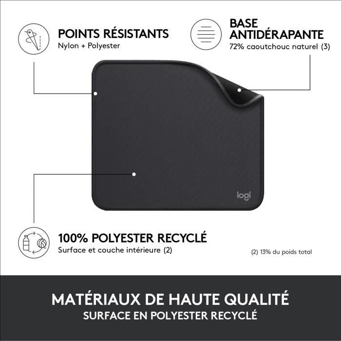 Tapis De Souris - Logitech - Série Studio - Glissement Facile - Noir