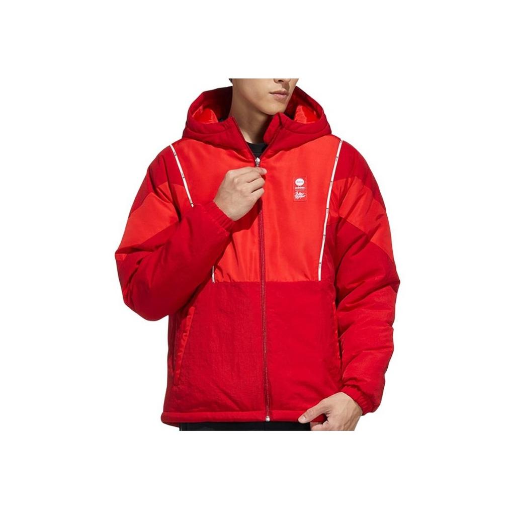 Adidas Neo Logo Print Cotton Hooded Jacket Men Outerwear Energy-Red HC9724