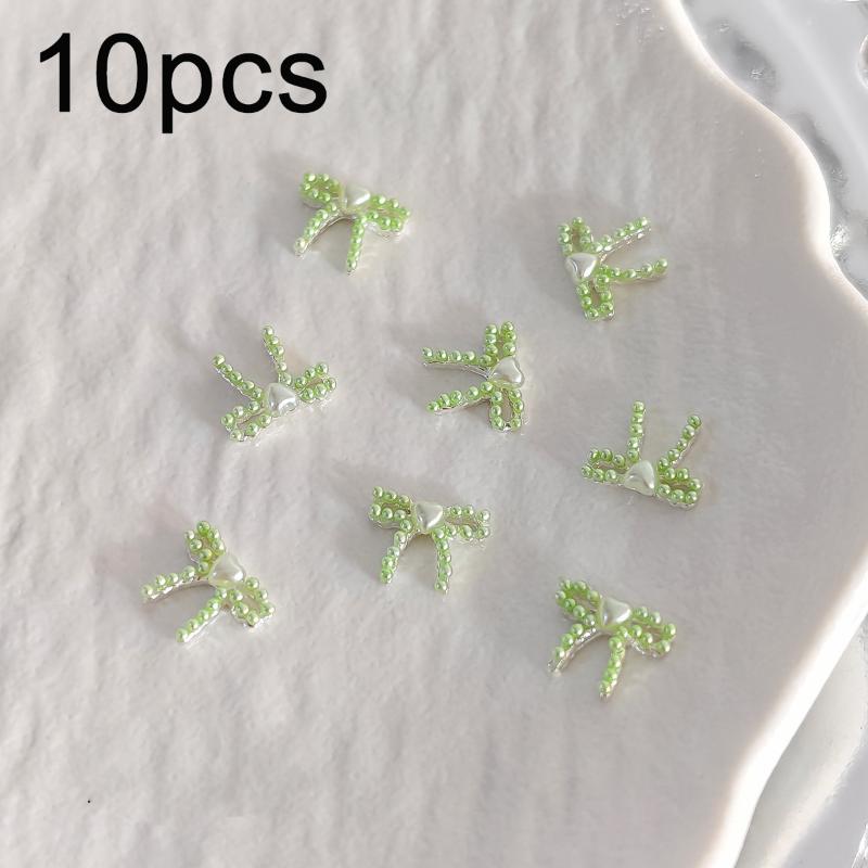 10Pcs Cute Macaron Colored 3D Resin Pearl Bow Nail Art Charms Japanese Preal Bowknot Ribbon Nail Art Decorations For Diy Nails