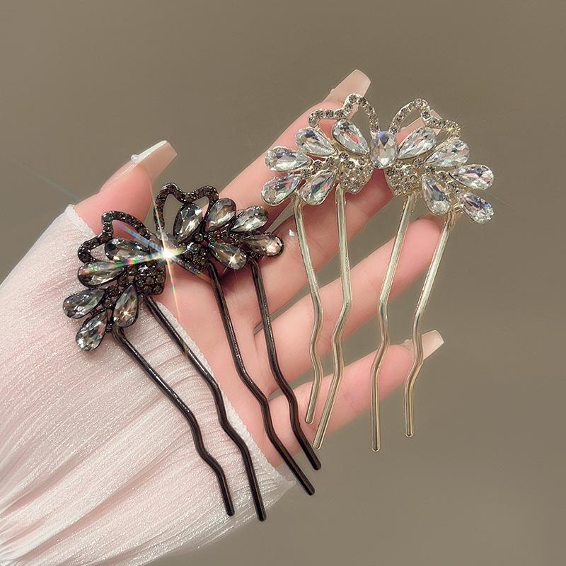 1Pcs Bun Comb Hanfu Metal Hair Clips Fashion Rhinestones U-Shaped Hair Sticks Butterfly Hair Stick For Women Hair Accessories