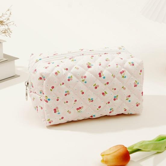 Cute Cherry Makeup Pouch Small Quilted Cosmetic Organizer Aesthetic Puffy Travel Toiletry Bag Cotton Pencil Purse with Zipper for Women Girls
